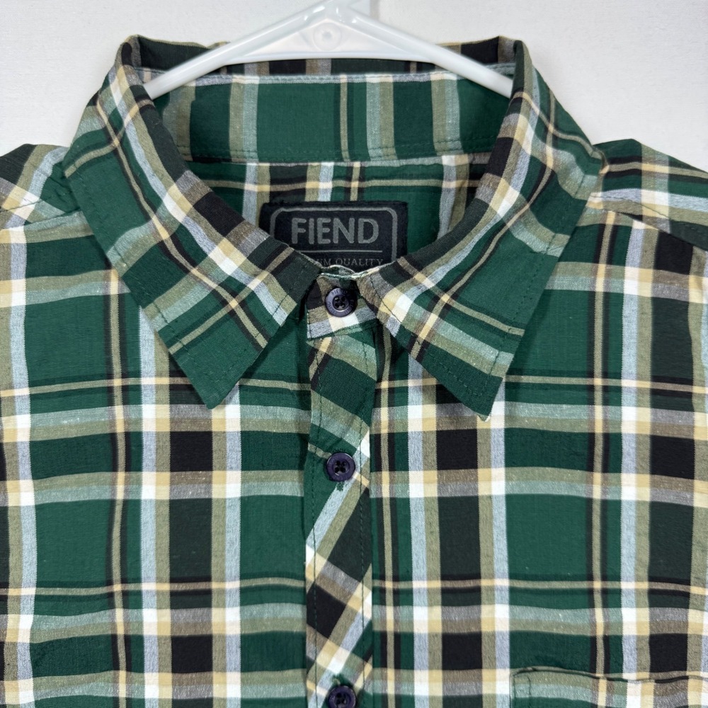 Fiend Premium Quality Green Plaid Button Down Short Sleeve‎ Shirt XL